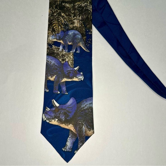 Vintage Jurassic Park Triceratops Dinosaur Classic Silk Blue Tie by MPB 58” - Picture 1 of 8